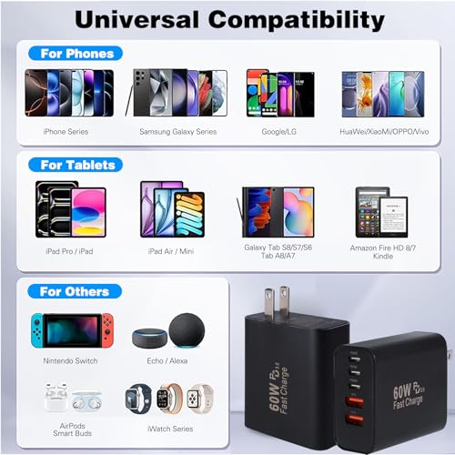 Image of Fast USB C Charger Block,60W USB C Phone Charger Plug,2Pack 5-Port Type C Wall Chargers Power Adapter,Multiport iPhone Charger Fast Charging Brick for iPhone 17 Pro Max /17 Air /16 Pro /15 /14 /13 /12 /11Pro