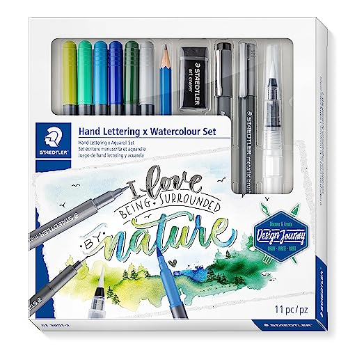 STAEDTLER Handlettering & Aquarell Set, Komplett-Set zum Kombinieren von Hand Lettering mit angesagten Aquarelleffekten, inclusive Step-by-Step-Anleitungen und ausführlichen...