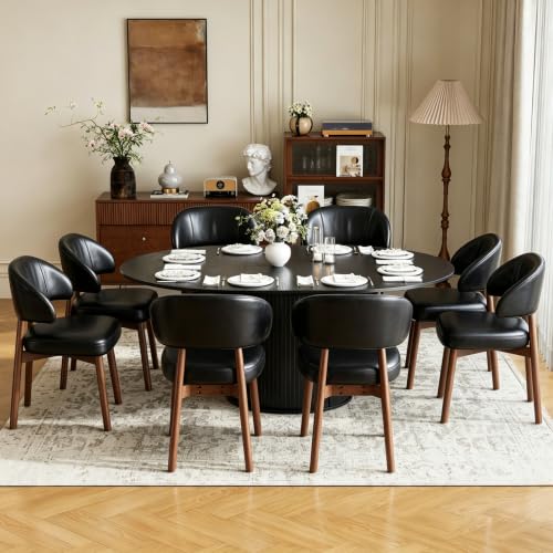 Image of MALOL 47 inch-63 inch Extendable Round to Oval Dining Table Chairs Set for 4-8, Modern Wooden Kitchen Table and Chairs with Hidden Storage and Fluted Design for Dining Room /Small Space(Black)