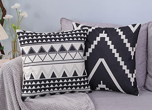 Set Of 4 Decorative Throw Pillow Covers 18X18 Inch For Couch, Black And White/Cream Square Accent Pillows Cover Case For Cushions Sofa Bed Cushion And Living Room Farmhouse Outdoor Decoration (Black) #TOP3