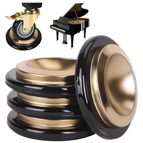 4 Pcs Metal Upright Piano Caster Cups, Rubber Grand Piano Leg Floor Protectors, Non-Slip Furniture Coasters for Hardwood Floors, Heavy Duty Piano Felt Bottom Leg Pads Accessories