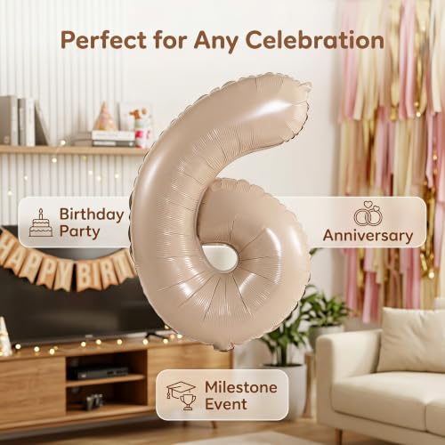 Image of YPSelected 32 Inch Large Foil Helium Number Balloon Birthday Wedding Party 0-9 (Cream, 6)