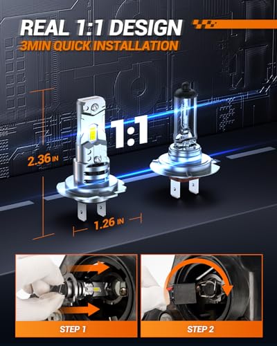 Image of SEALIGHT H7 LED Bulbs, 44000LM 800% Super Brighter, 1:1 Halogen Size, 6500K Cool White, 60,000Hrs Long Service Life with Cooling Fan, Plug and Play, Pack of 2