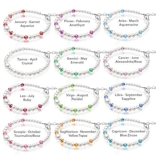 Custom Birthstone Bracelet for Kids, 925 sterling silver initial Charm bracelets for women, Birthstone jewelry, Matching Set, Birthdays Personalized Baby Gifts, Newborn, infant, Toddler, Teen, Mom4