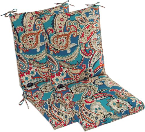 Makimoo Set of 2 Outdoor Dining Chair Cushions, Comfort Patio Seating Cushions, 44 x21x4.5 inch, Single Welt and Zipper (Blue Trumpet Flowers)