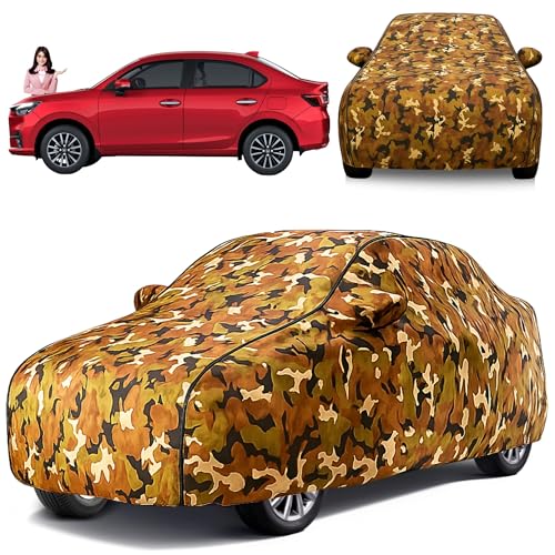 Image of Waterproof Car Body Cover for Honda Amaze with Mirror and Antenna Pocket and Soft Cotton Lining (4 Side Elastic Triple Stitched & Metallic-Jungle