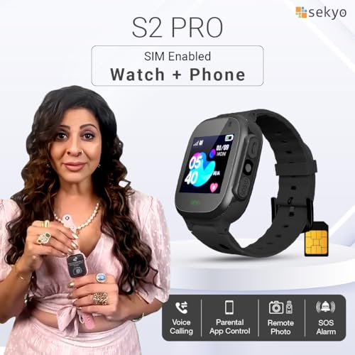 sekyo S2 Pro Calling Smart Watch for Kids | Kids SmartWatch for Boys & Girls | Location Tracking, Camera, SOS, Safe Zone | 4G/5G Sim Card Support | App Control | TXT/Voice SMS | Long Battery -Black sekyo S2 Pro Calling Smart Watch for Kids | Kids SmartWatch for Boys & Girls | Location Tracking, Camera, SOS, Safe Zone | 4G/5G Sim Card Support | App Control | TXT/Voice SMS | Long Battery -Black