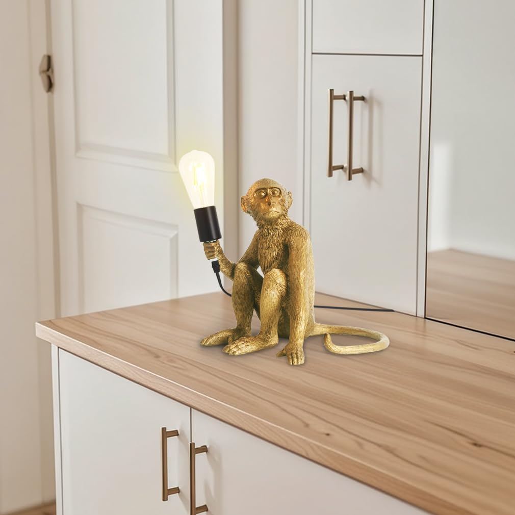 Affe Niedlich led lámpara de mesa mono dorado Nachttischlampe für Schlafzimmer,Creativa resina animal lámpara de escritorio,divertido monje lámpara para la decoración del hogar,mono regalo,E27 Sockel