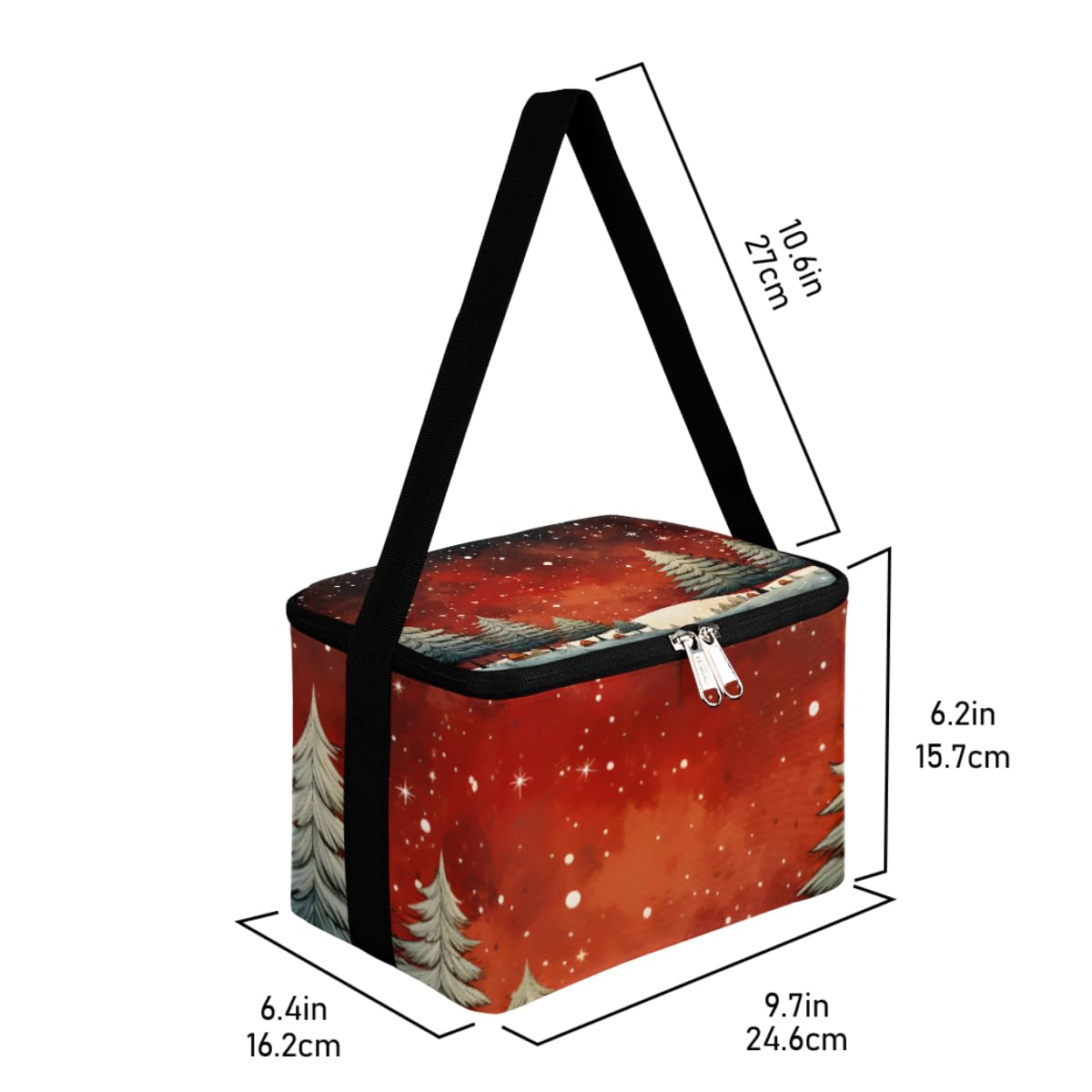 GzLeyigou Lunch Bags for Women Men 9 Cans,Christmas Pine Landscape Hot & Cold Food Delivery Bag Insulated Grocery Bag Insulated Lunch Box Cooler Bag for Office Work Picnic Beach