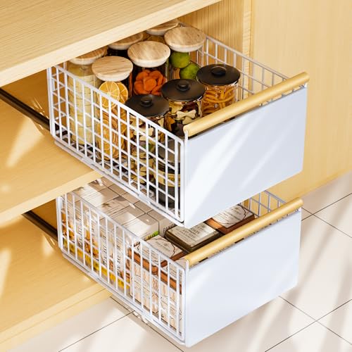 Lureon 2 Paquetes Cajones Extraibles Para Cocina, Cajones Deslizantes Para Cocina, Bandeja Extraible Armario, Organizador de Cajones, no Requiere Taladrar Ni Clavar, Bandeja Extraible Armario