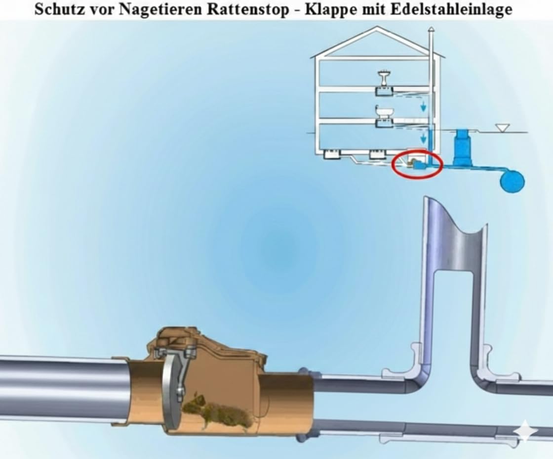 Rückstauklappe Ø DN110 Mit Abschließbarer Klappe, Rückstauverschluss Ø DN 110 Mit Rückstauklappe, Rückstauklappe, Rattenschutz für HT - KG Rohre (DN110 - Eine Klappe)