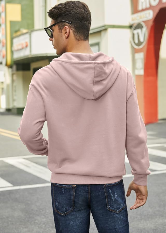 JMIERR Mens 2023 Cotton Hooded Button Collar Drawstring Hoodies Pullover Sweatshirts Casual Long Sleeve Shirts with Pocket4