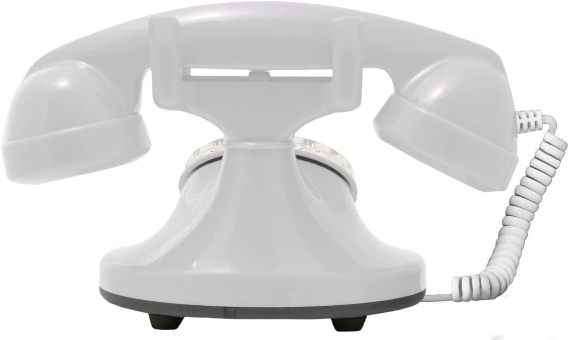 Hоlіdау Dеаlѕ 🛒 OPIS FunkyFon Cable: Rotary dial disc Telephone in The sinuous Style of The 1920s with Modern Electronic Bell (White)