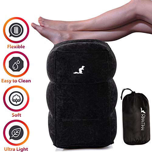 RikkiTikki Travel Foot Rest Pillow - Inflatable Footrest Airplane Portable - Inflatable Ottoman Foot Rest - Car Foot-Rest - Inflatable Foot Rest for Couch - Airplane Leg Rest