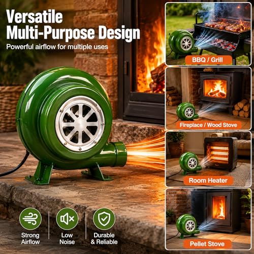 Image of 80W Electric Air Blower Fan with Stand & Speed Controller for BBQ & Coal Forge, Heavy Duty Metal Fire Blower, Indian Plug 220-240V AC for Blacksmith Furnace, Tandoor & Camping