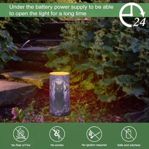 Image of Poceacles Black Cat Bat Violet Forest Flameless Light Candles Battery Operated Candles with Color Changing Timer Remote Control Tealights for Home Halloween Party Decor