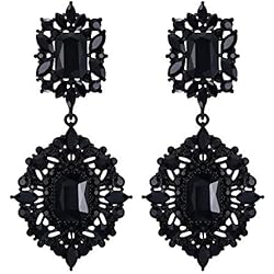 Lamparas Colgantes Araña EVER FAITH Pendientes de Cristal para Mujer estilo Art Deco Lámpara Colgante de Araña Vintage Negro Tono Negro