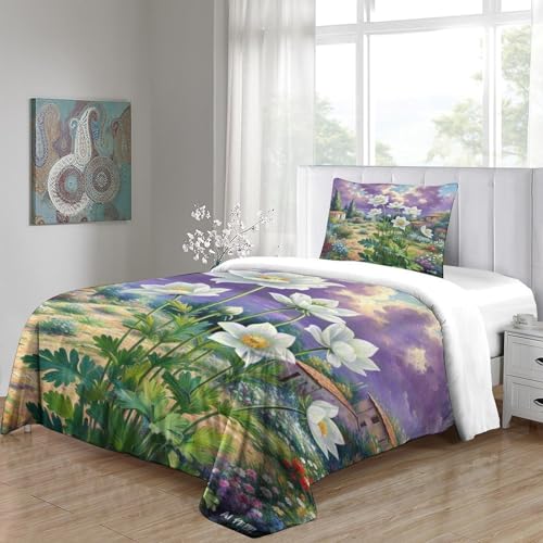 Housse de couette anémone fermeture éclair cachée microfibre lit simple
