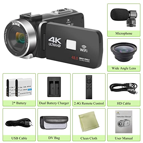 Video Camera with Microphone 4K Camcorder Digital Video Recorder YouTube Vlogging WiFi Camera 48.0MP Webcam for Live… - Image 3