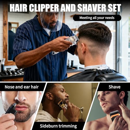 Image of Professional Hair Clipper Set, Men's Hair Clipper, T-Shaped sideburn Trimmer, Electric Shaver, Beauty Salon kit for Hair Cutting and Shaving. (Gold)