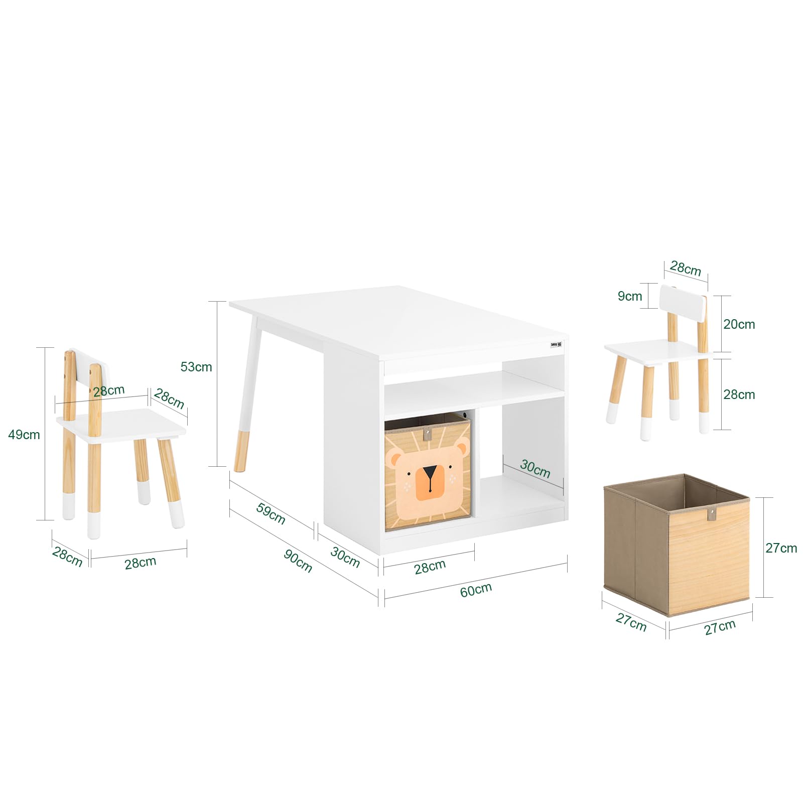SoBuy Kindertisch mit 2 Stühlen Kindersitzgruppe mit Stauraum Spieltisch Kinder multifunktionaler Aktivitätstisch Kindersitzgruppe innen Kinder Tisch Stuhl Set Weiß KMB113-W