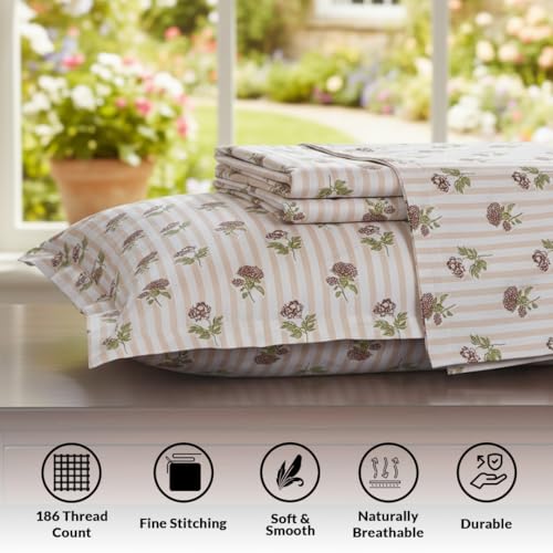 Image of HOMEMONDE Single Size Bedsheet | Cotton Flat Sheet with One Pillow Cover | 186 TC |Floral Design| All-Season Soft Bedsheet for Single Bed (60 x 90 Inch /152 x 229 cm, Peach)