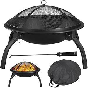 Yaheetech Feuerstelle Feuerschale mit Funkenschutz, Klappbare Feuerkorb Outdoor Fire Pits Feuerschalen für den Garten, Winter Heizung, Wohnmobil Reisen und Camping, Ø54 cm