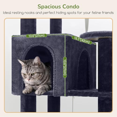 Image of Globlazer Extra Large Platform Cat Tree, 65in Sturdy Cat Scratching Tree for Indoor Cats Large Adult, Big Cat Perch Tower with 3 Padded Perches, 6 Scratching Posts, Cat Condo, Hammock, S65, Dark Grey