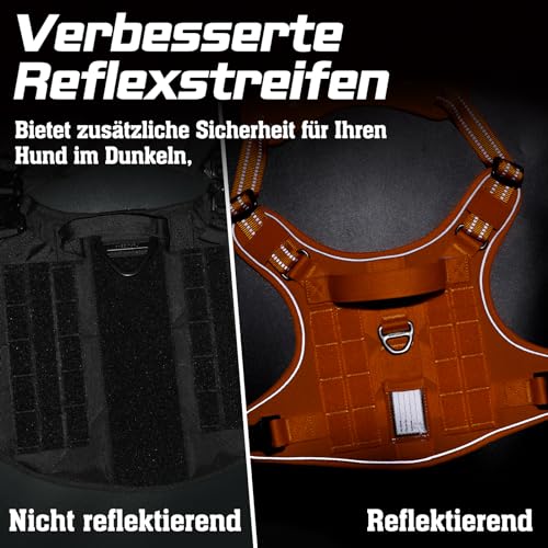 rabbitgoo Hundegeschirr mittelgroße Hunde, Anti Zug Geschirr Hund Verstellbar mit Griffe Verbreitert, Robust und Verschleißfest, Taktisches Hundegeschirr mit Metallschnallen zum Wandern(M, Orange)