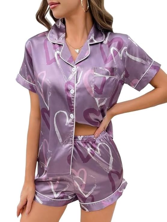 city fashions Women's Satin Shorts Night Suit Set | Soft & Breathable Floral Sleepwear | Pajama Set with Shirt & Shorts-picture-33
