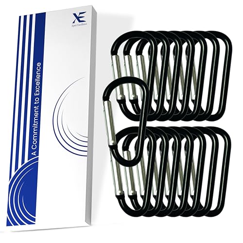 XE Mosquetón de Acero Inoxidable – Ganchos de Presión Negros Grandes y Resistentes Clips de Llavero en D para Ilaves, Mochila, Correa de Perro y Pesca (15 Piezas de mosquetones pequeños)