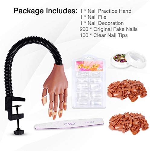 Nail Practice Hand For Acrylic Nails - Homove Flexible Movable Nail Training Mannequin Hand Fake Hands To Practice Nail - Best Diy Manicure Starter Kit With 300 Pcs False Nail Tips & File #TOP5