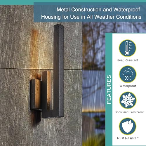 Image of Tarentlight 15 inch Ht Modern Minimalist Linear Outdoor Wall Light,3000K 13W Integrated LED,Textured Black Anti-Rust Metal,Wet Rated for Exterior House, Porch & Patio,Garage,Yard Front Door,Garden.