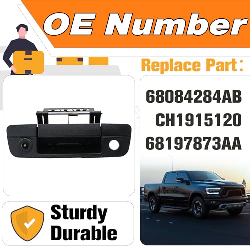 Image of Tailgate Handle Backup Rear View Camera Compatible with Dodge Ram 1500 2009-2017 / Dodge Ram 2500 3500 2010-2017.Replace# 68084284AB, CH1915120, 68197873AA