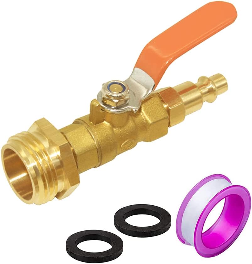 Hooshing Winterize Blowout Adapters 1/4 Inch Male Quick Connecting Plug and 3/4 Inch GHT Hose Thread, With Ball Valve and Gaskets For Blow Out Water to Winterize Sprinkler Systems