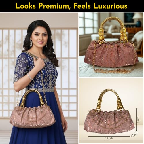 Image of SLARA Bridal Clutch Purse for Women, Elegant Evening Bag with Gold Handle and Chain Strap, Perfect for Weddings & Parties