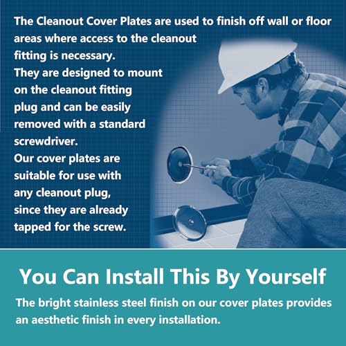 7\" Black Decorative Cleanout Access Covers Plate, Flat Design Cover and Seals CO2530-SS7 For Back Deck Drains and Plug Hole with Large Center Securing Screw, Stainless Steel, Round - Thumbnail 5
