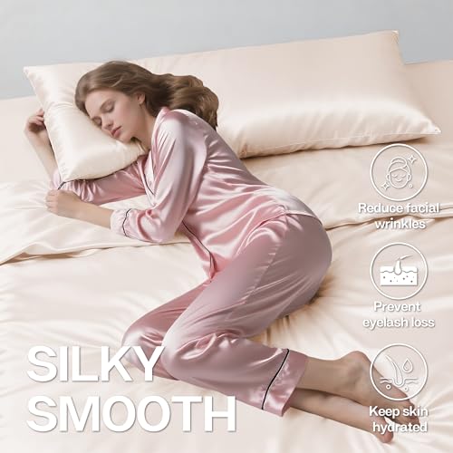 Image of MR&HM Satin Body Pillow Cover, Soft and Breathable Body Pillow Case with Envelope Closure, Cooling and Silky Long Pillowcase for Hair and Skin,Grey (20x54, Beige)