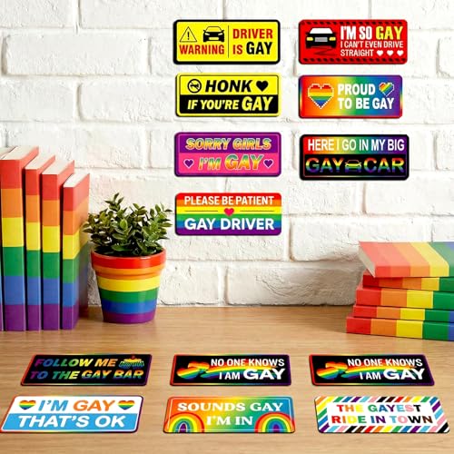 Image of 12 Pcs Gay Pride Funny Magnet Bumper Sticker LGBT Rainbow Pride Prank Magnetic Sign for Vehicle Truck Reusable Magnet Sticker for Fridge(Cute)