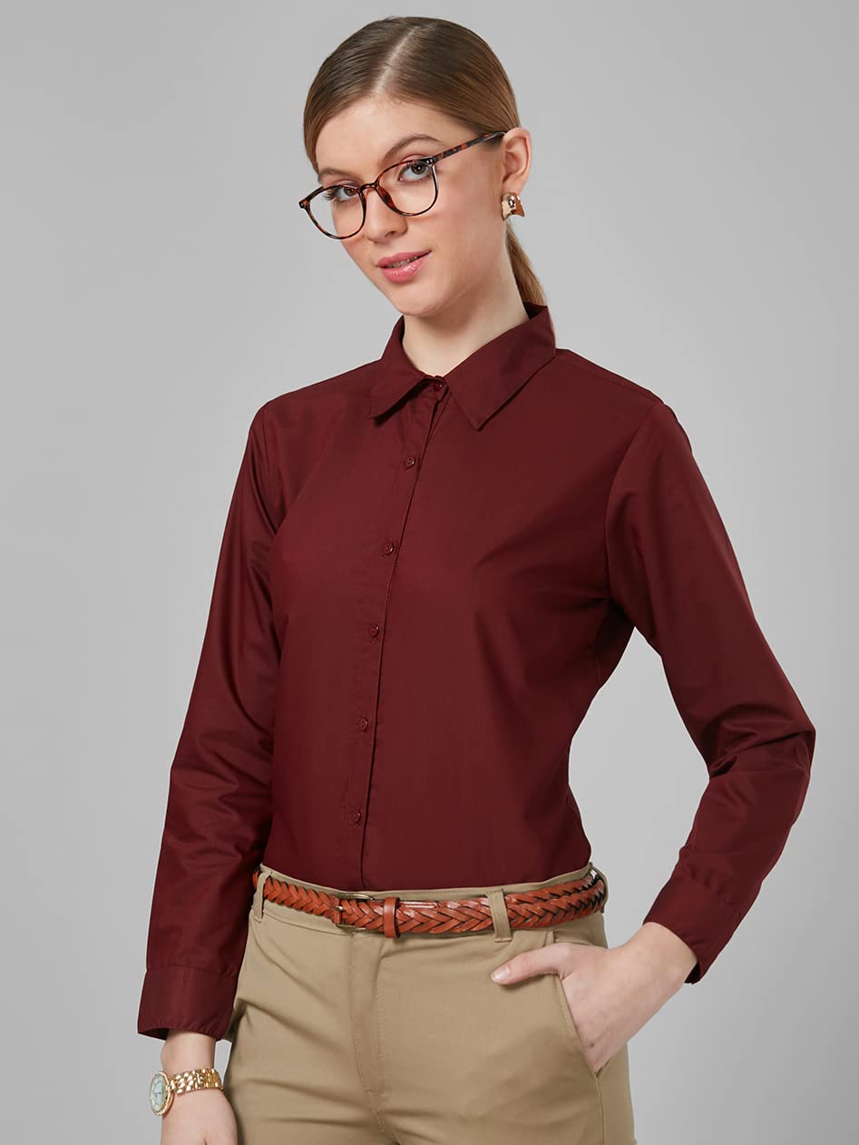 Style Quotient Women Solid Maroon Polycotton Regular Formal Shirt - Image 4 thumbnail