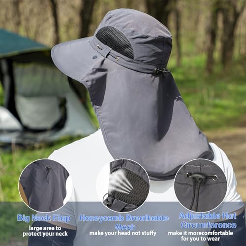Image of ALANDUO Wide Brim XXL Sun Hats for Men Big Head, UPF 50+ Fishing Sun Hat with Neck Face Flap, Safari Boonie Hat for Men Women