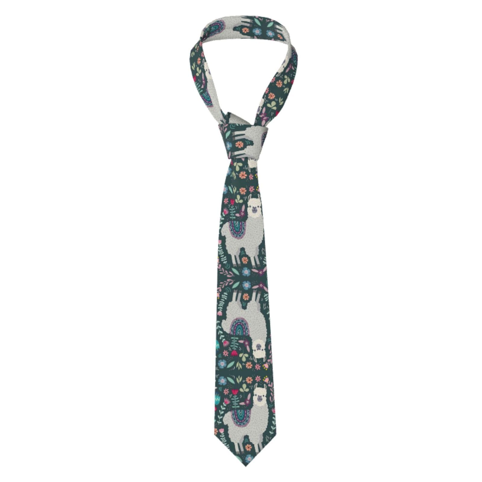 Yagdaa Men's Black Flower Alpaca Print Necktie For Tie Silk-Like Neckties For Business Formal Occasions Wedding Ties