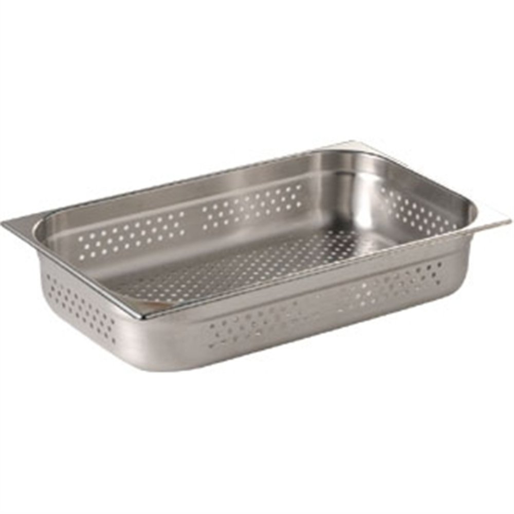 Vogue Stainless Steel Perforated 1/1 Gastronorm Pan 200mm Deep Food Container