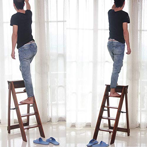 Taburete de escalera plegable de madera maciza portátil y silla doméstica 6
