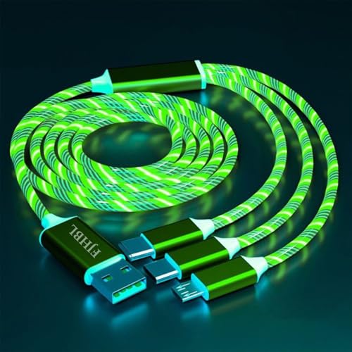 Image of 3 Combinations Multi Ports USB Charger Cable A to Micro USB /Type C PD Fast Charging Cord Light Up LED Current to be a Night Light Compatible with Most of Devices-39 inches Green.