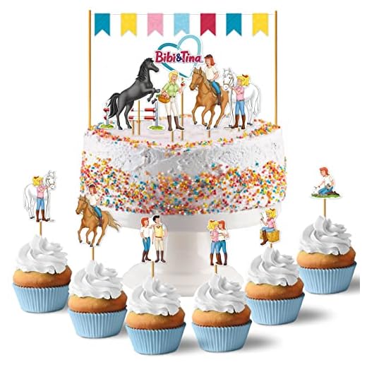 Papierdrachen Cake Topper Bibi & Tina - Kuchendekoration Kuchen Topper 19-teilig - Decor Pins für Geburtstagskuchen - Kindergeburtstag Tortendeko - Set 6