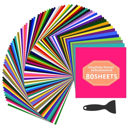 HTVRONT 80 pellicole in vinile plotter – Pellicola in vinile per plotter in 45 bellissimi colori (opaco e lucido) per macchine da taglio, adesivi fai da te e fai da te (30,5 x 30,5 cm)