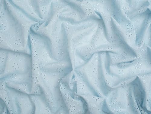 Minerva Blue Broderie Anglaise Cotton Fabric for Dressmaking - 142cm Wide - per metre