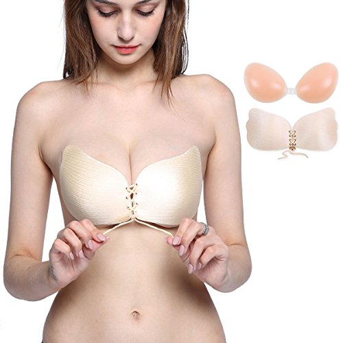 sumuya Adhesivo bra Invisible Bra Push up de Silicona Sujetador Invisible Adhesivo Reutilizable sin Tirantes sin Espalda para Mujer, Tallas de Copa: A, B, C, D. (A, Piel)