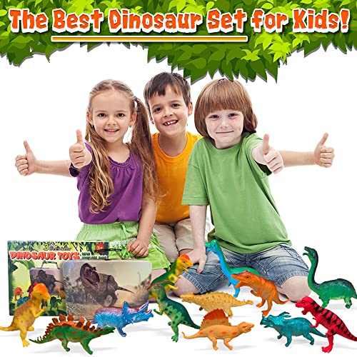 3 Bees & Me Fun Dinosaur Toys For Kids 3-5, 5-7, 8-12 - 12 Large Dino Toy Figures With Storage Box Case - 6 Inch Dinosaurs - Dinosaur Toys For Boys, Girls, Toddlers For Imaginative Play #TOP5